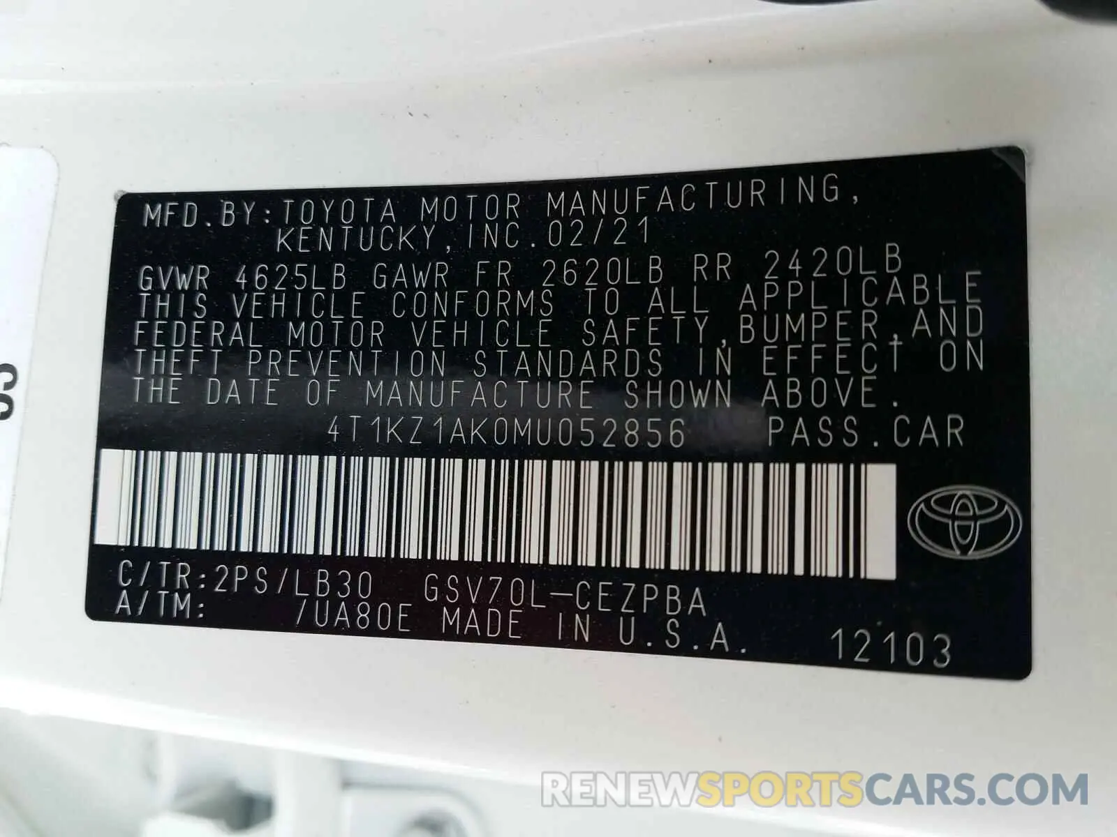 10 Photograph of a damaged car 4T1KZ1AK0MU052856 TOYOTA CAMRY 2021
