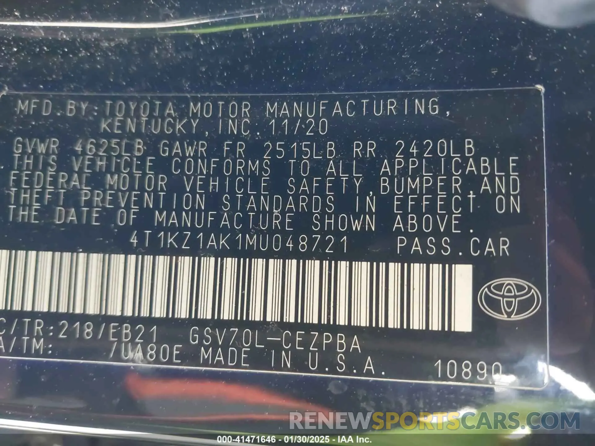 9 Photograph of a damaged car 4T1KZ1AK1MU048721 TOYOTA CAMRY 2021