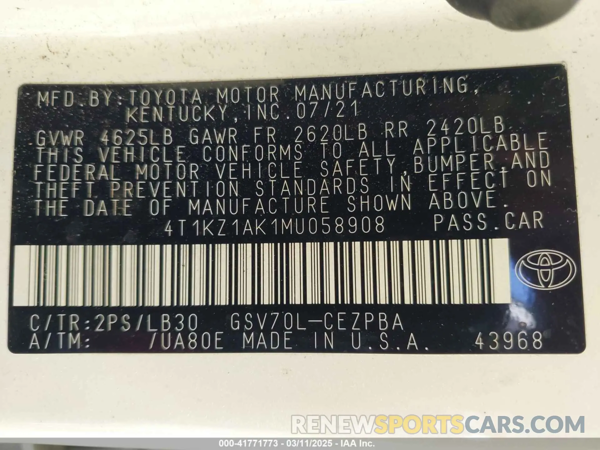 9 Photograph of a damaged car 4T1KZ1AK1MU058908 TOYOTA CAMRY 2021