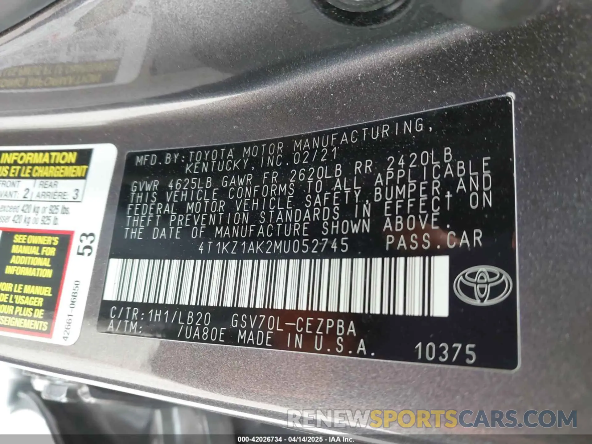 9 Photograph of a damaged car 4T1KZ1AK2MU052745 TOYOTA CAMRY 2021