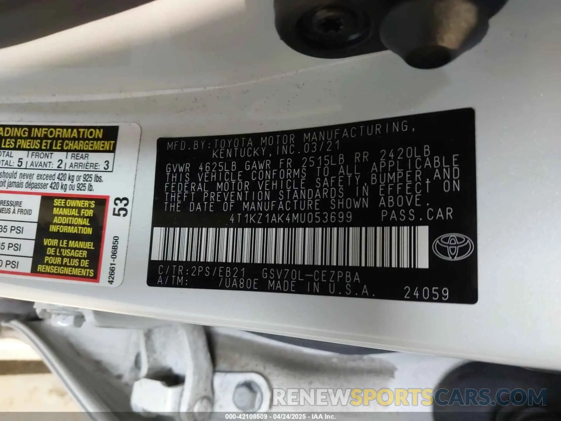 9 Photograph of a damaged car 4T1KZ1AK4MU053699 TOYOTA CAMRY 2021