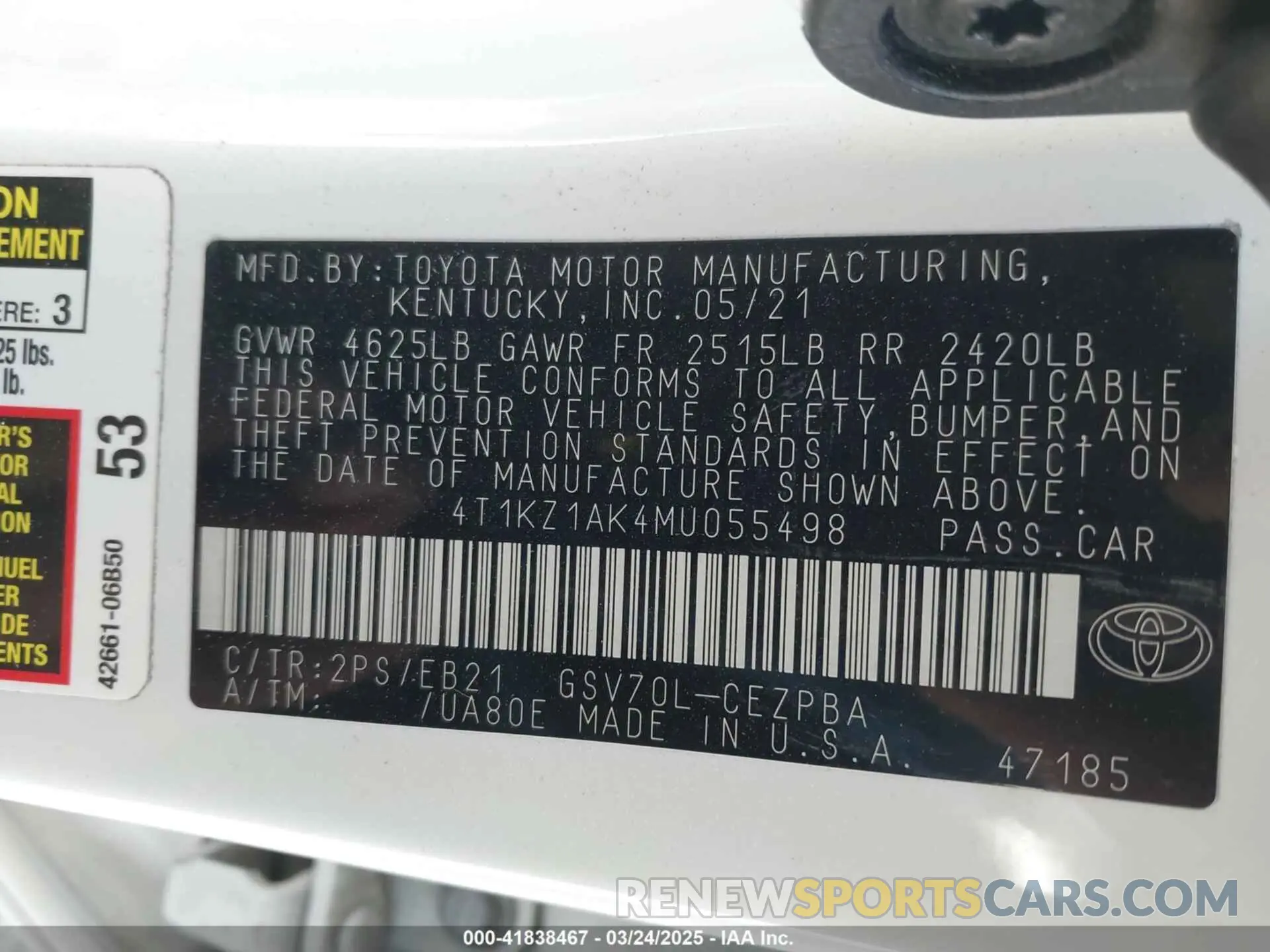 9 Photograph of a damaged car 4T1KZ1AK4MU055498 TOYOTA CAMRY 2021