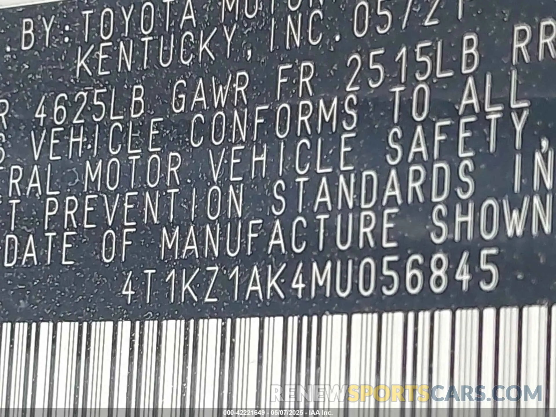 9 Photograph of a damaged car 4T1KZ1AK4MU056845 TOYOTA CAMRY 2021