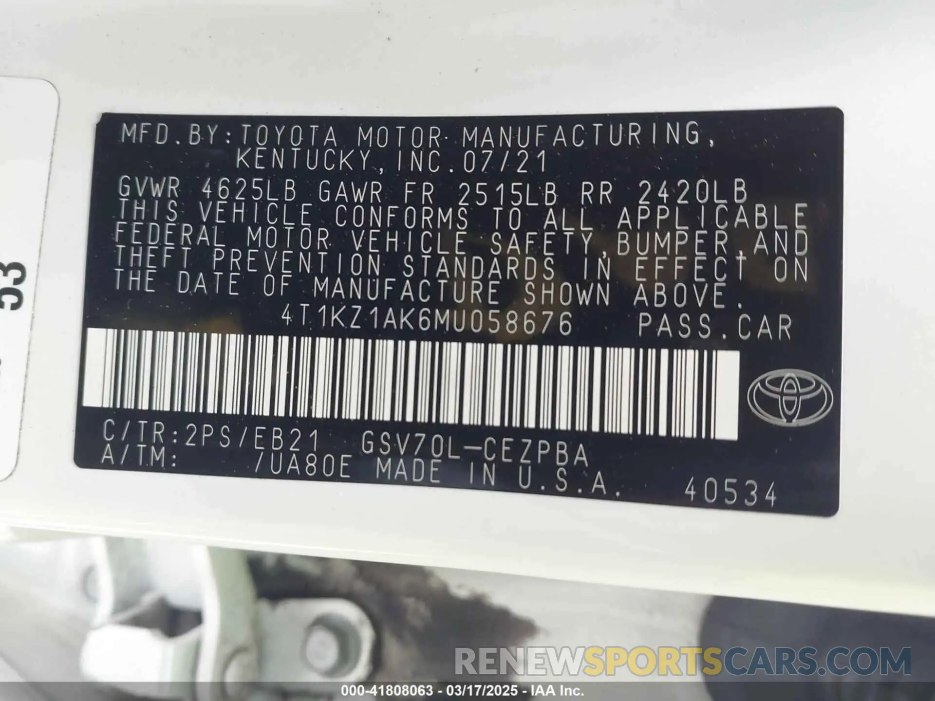 9 Photograph of a damaged car 4T1KZ1AK6MU058676 TOYOTA CAMRY 2021