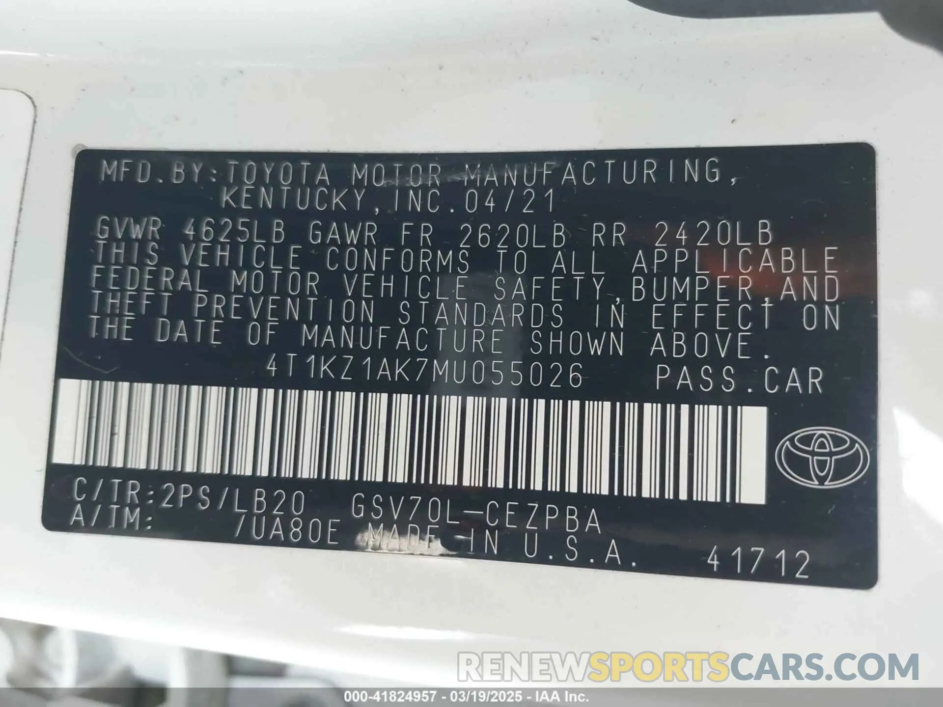 9 Photograph of a damaged car 4T1KZ1AK7MU055026 TOYOTA CAMRY 2021