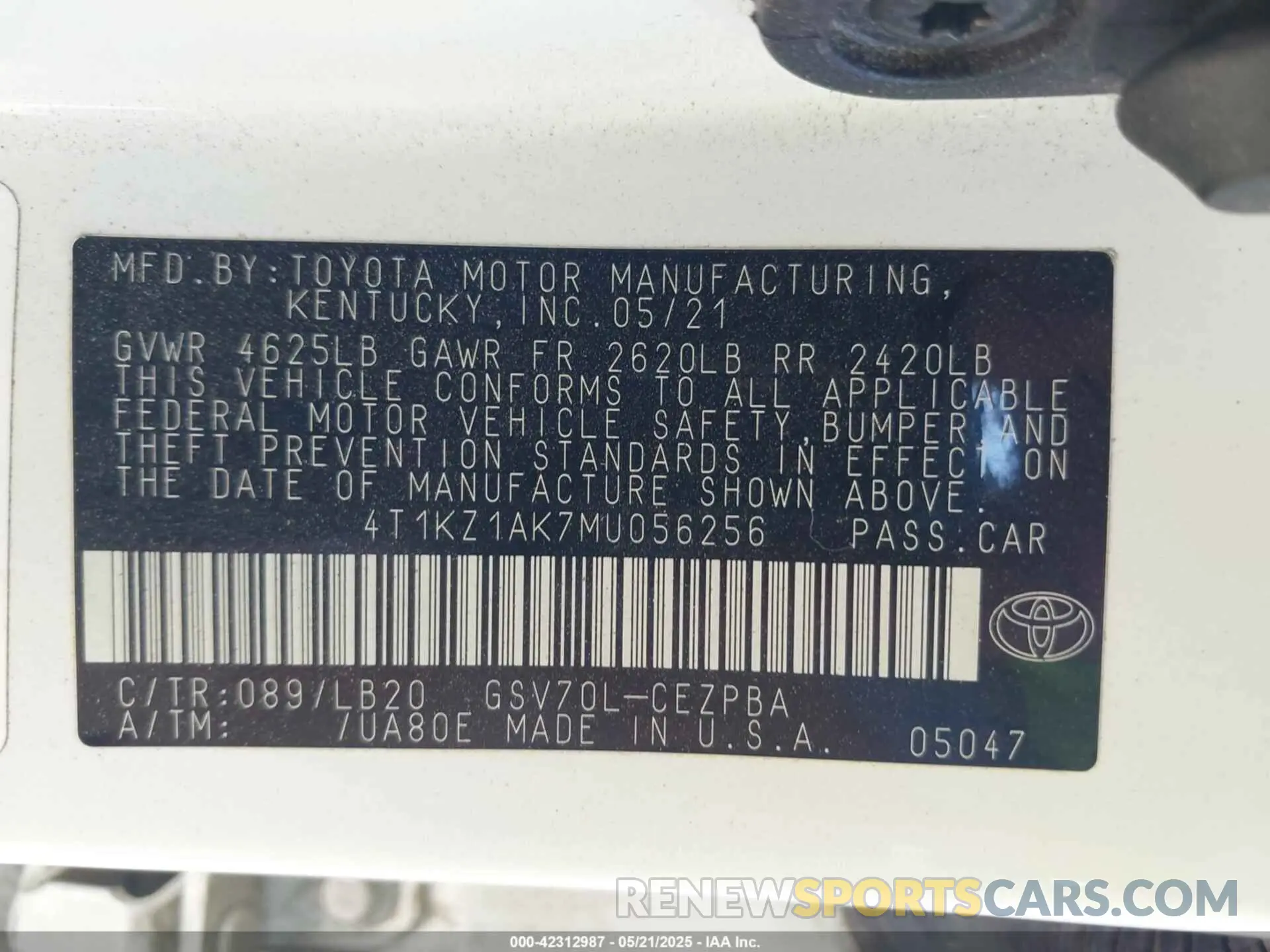 9 Photograph of a damaged car 4T1KZ1AK7MU056256 TOYOTA CAMRY 2021