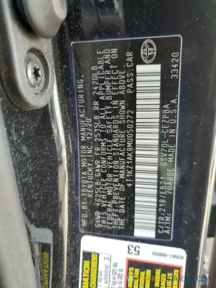 13 Photograph of a damaged car 4T1KZ1AK8MU050272 TOYOTA CAMRY 2021