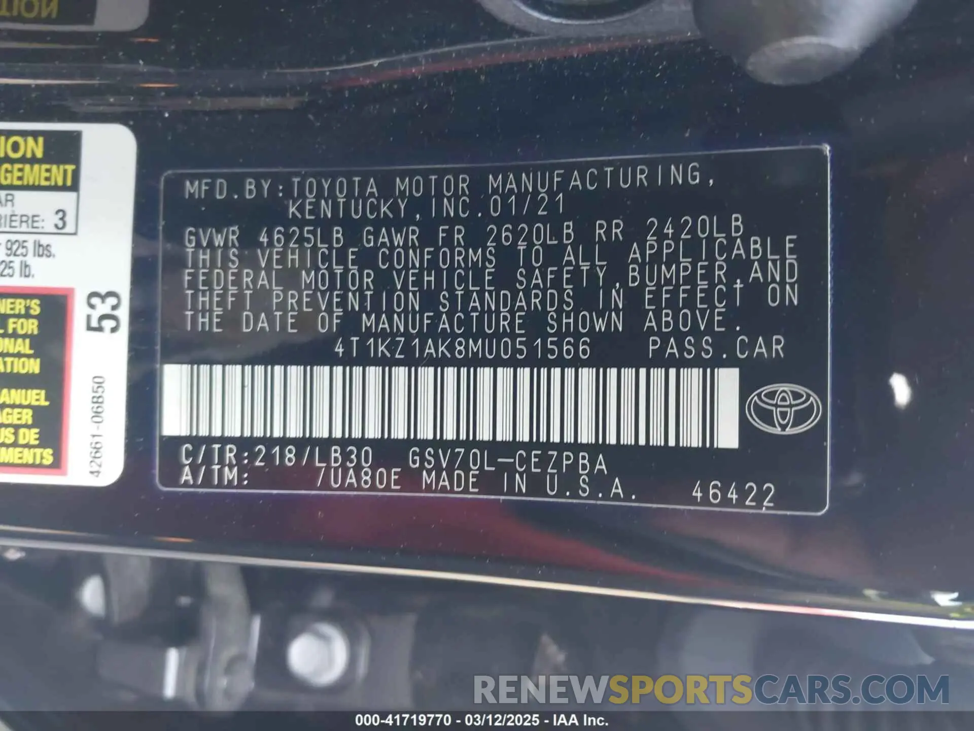 9 Photograph of a damaged car 4T1KZ1AK8MU051566 TOYOTA CAMRY 2021