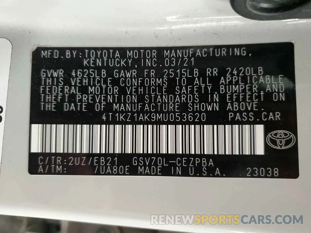 12 Photograph of a damaged car 4T1KZ1AK9MU053620 TOYOTA CAMRY 2021