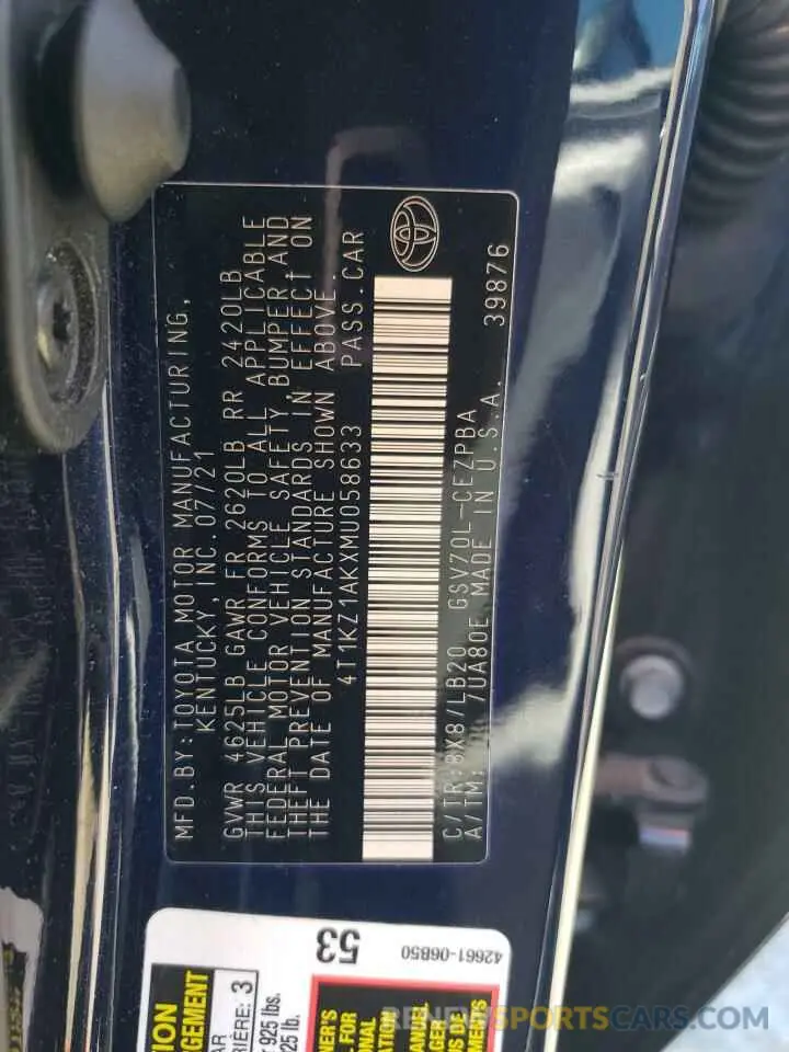 13 Photograph of a damaged car 4T1KZ1AKXMU058633 TOYOTA CAMRY 2021