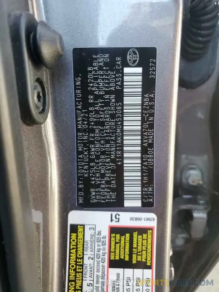 13 Photograph of a damaged car 4T1R11AK0MU453085 TOYOTA CAMRY 2021