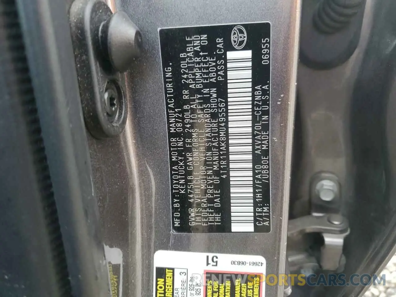 12 Photograph of a damaged car 4T1R11AK8MU495567 TOYOTA CAMRY 2021