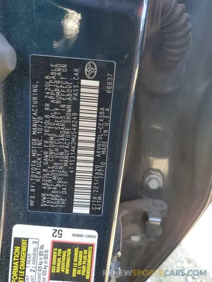 12 Photograph of a damaged car 4T1S31AK3MU548249 TOYOTA CAMRY 2021