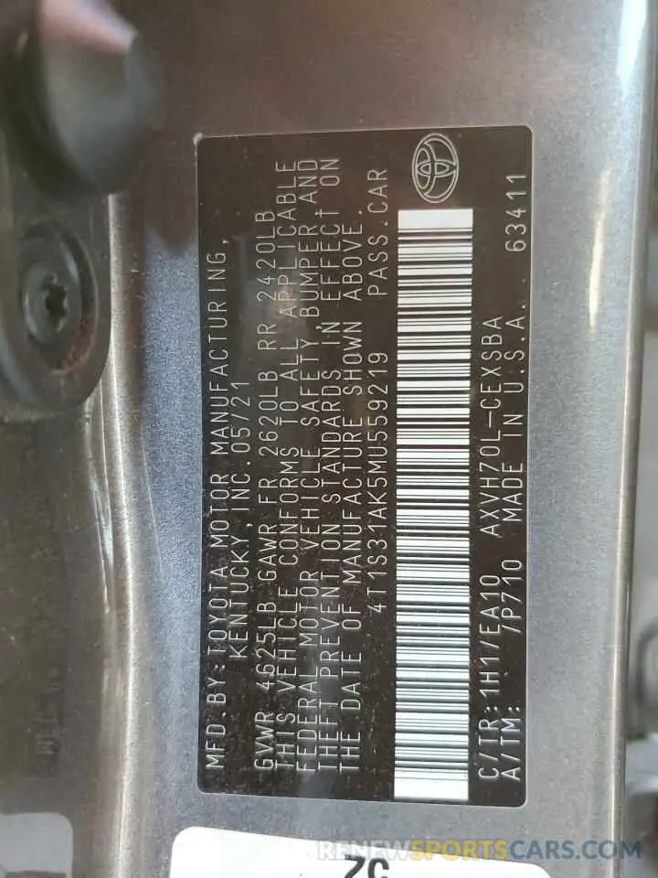 14 Photograph of a damaged car 4T1S31AK5MU559219 TOYOTA CAMRY 2021