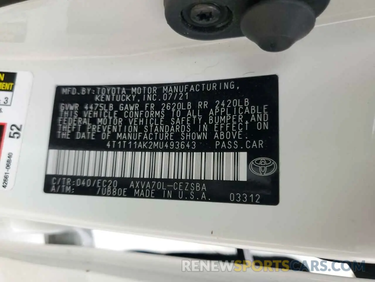 12 Photograph of a damaged car 4T1T11AK2MU493643 TOYOTA CAMRY 2021