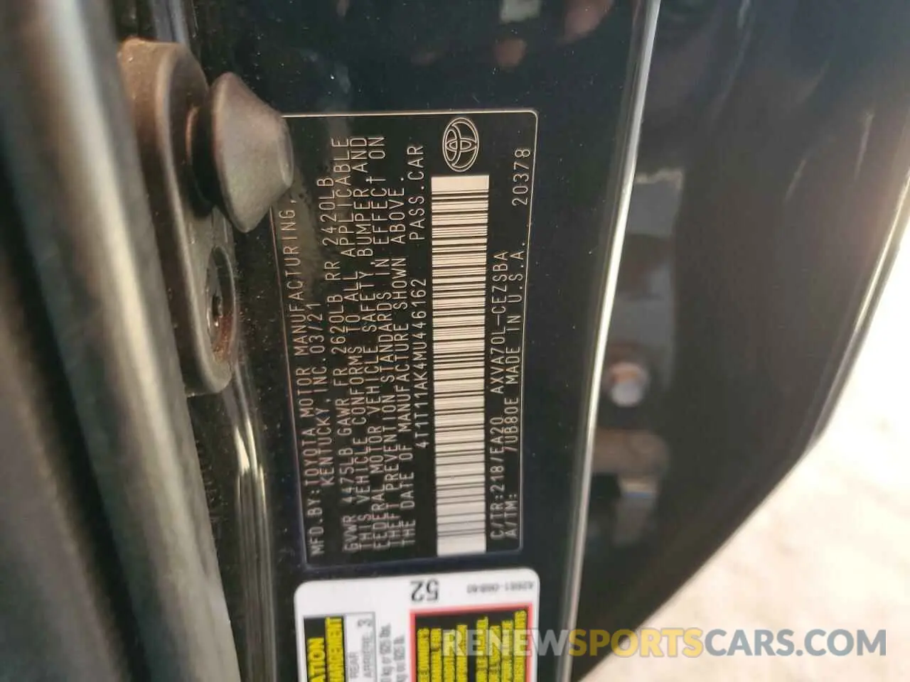 12 Photograph of a damaged car 4T1T11AK4MU446162 TOYOTA CAMRY 2021