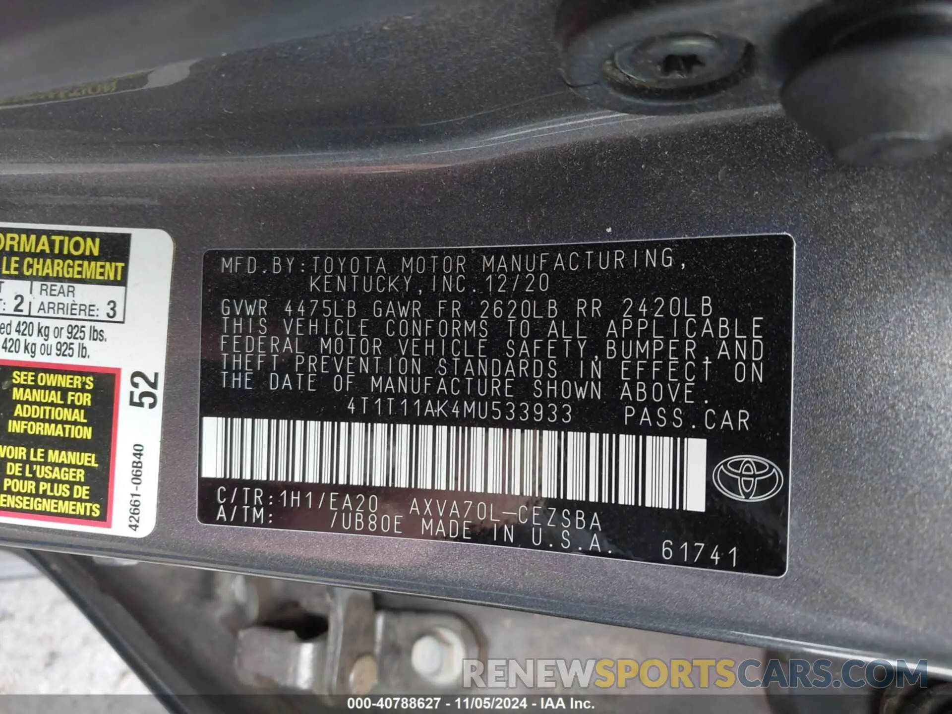 9 Photograph of a damaged car 4T1T11AK4MU533933 TOYOTA CAMRY 2021