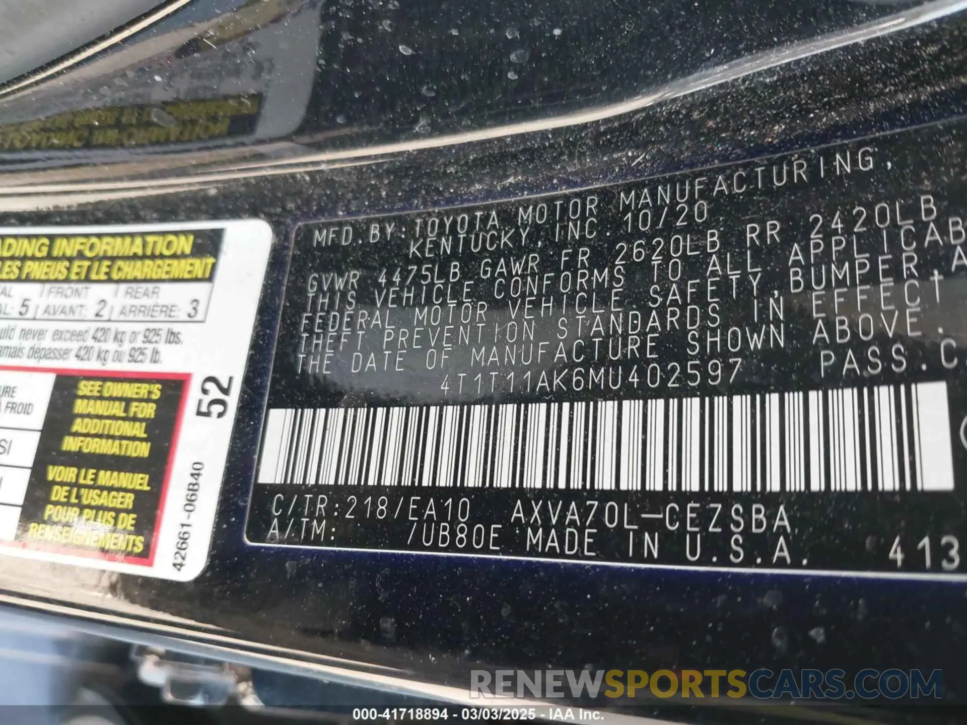 9 Photograph of a damaged car 4T1T11AK6MU402597 TOYOTA CAMRY 2021
