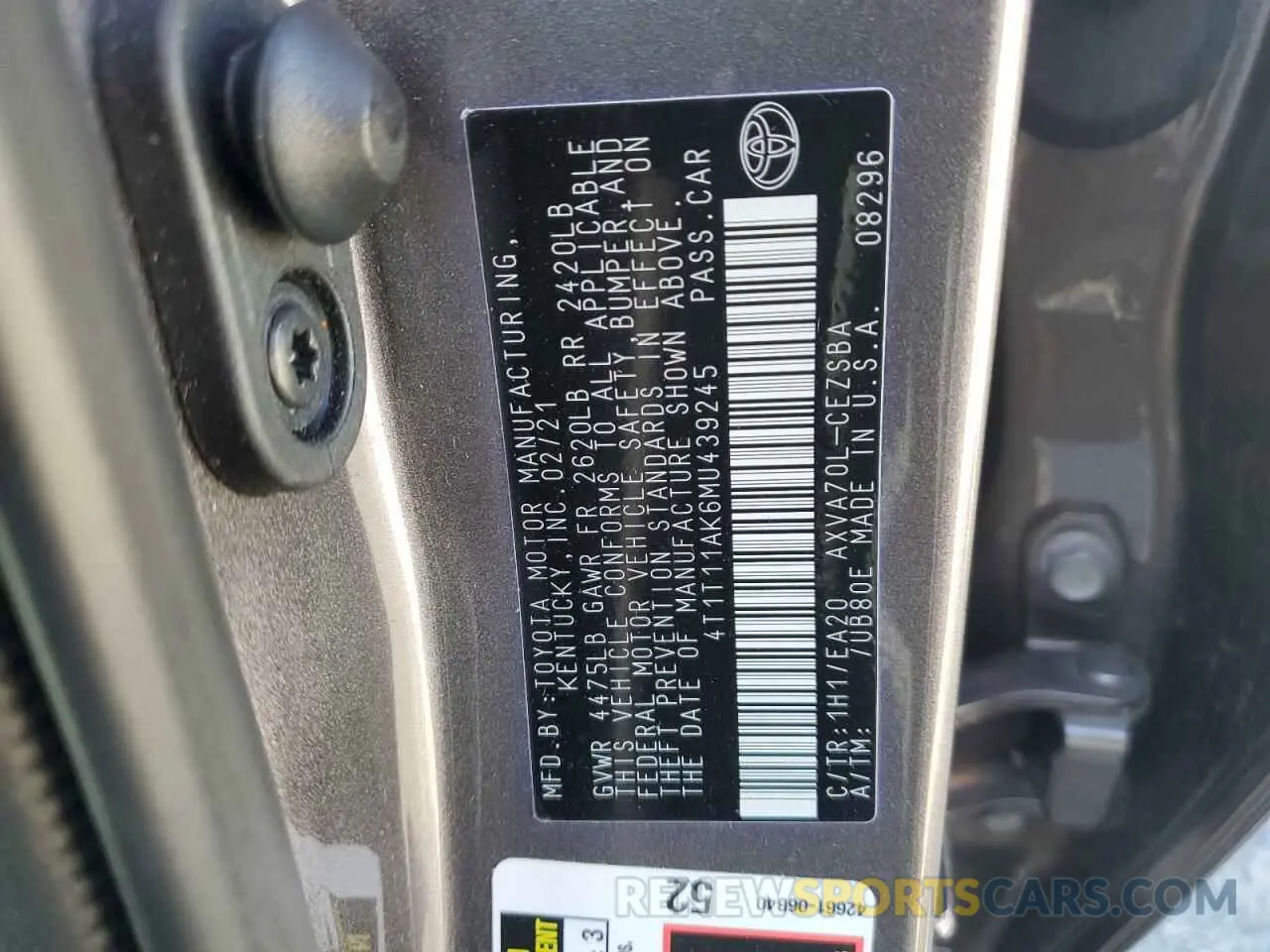 12 Photograph of a damaged car 4T1T11AK6MU439245 TOYOTA CAMRY 2021