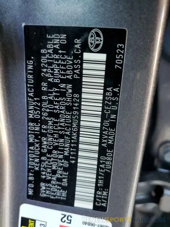 12 Photograph of a damaged car 4T1T11AK6MU591428 TOYOTA CAMRY 2021