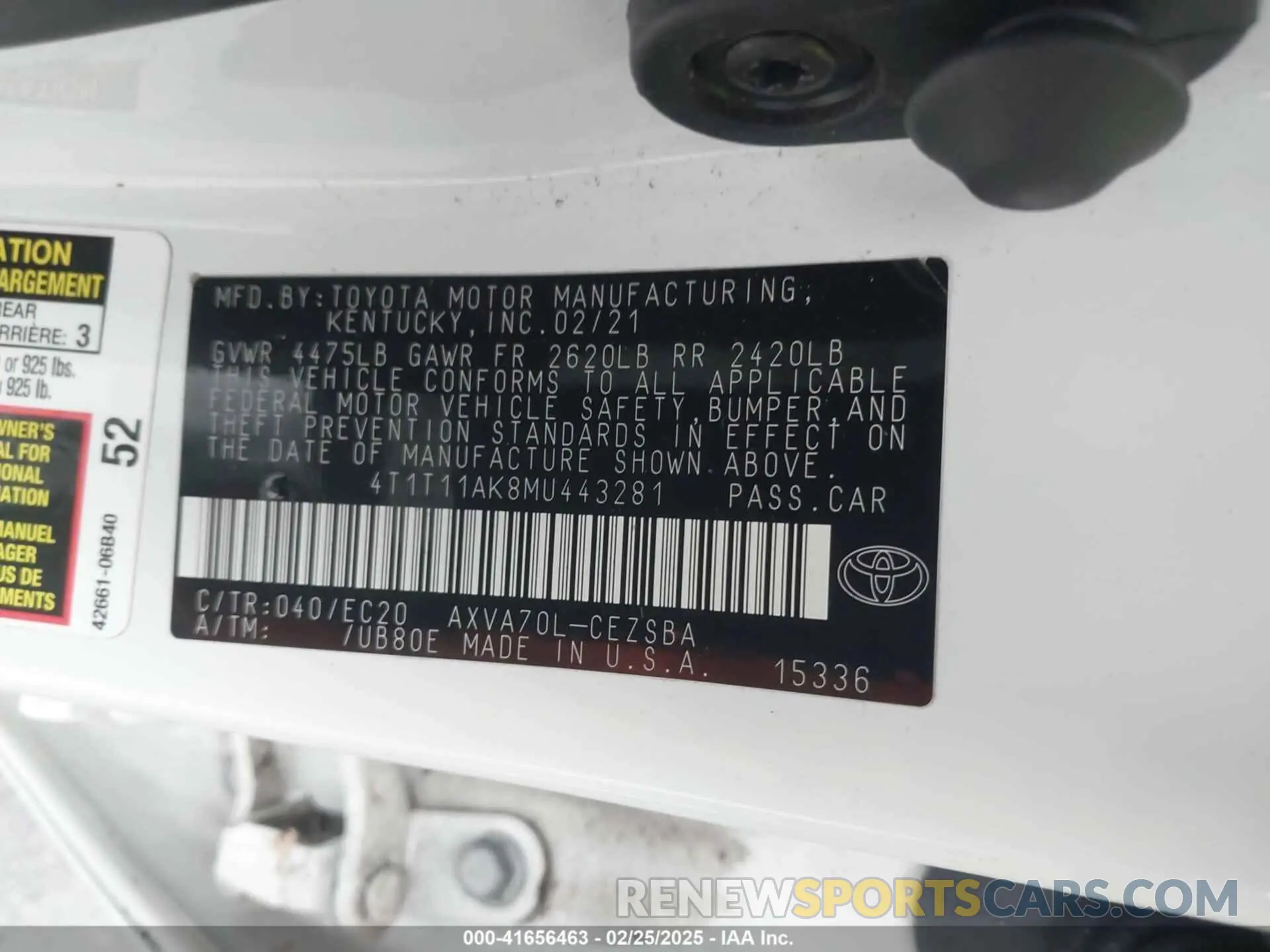 9 Photograph of a damaged car 4T1T11AK8MU443281 TOYOTA CAMRY 2021
