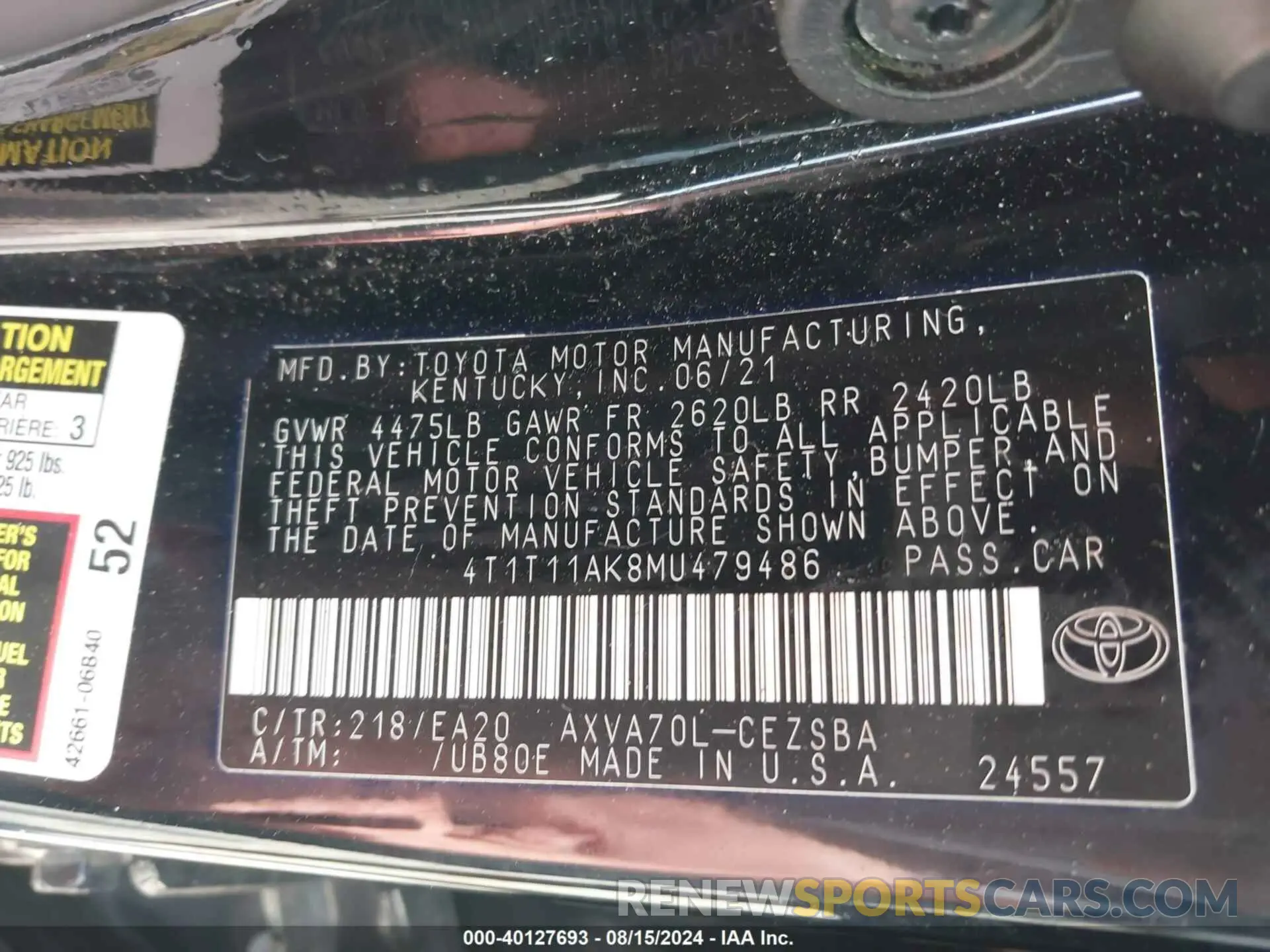 9 Photograph of a damaged car 4T1T11AK8MU479486 TOYOTA CAMRY 2021