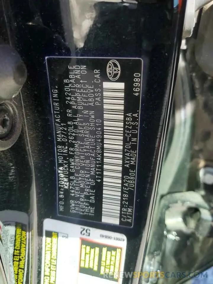 12 Photograph of a damaged car 4T1T11AK8MU490410 TOYOTA CAMRY 2021