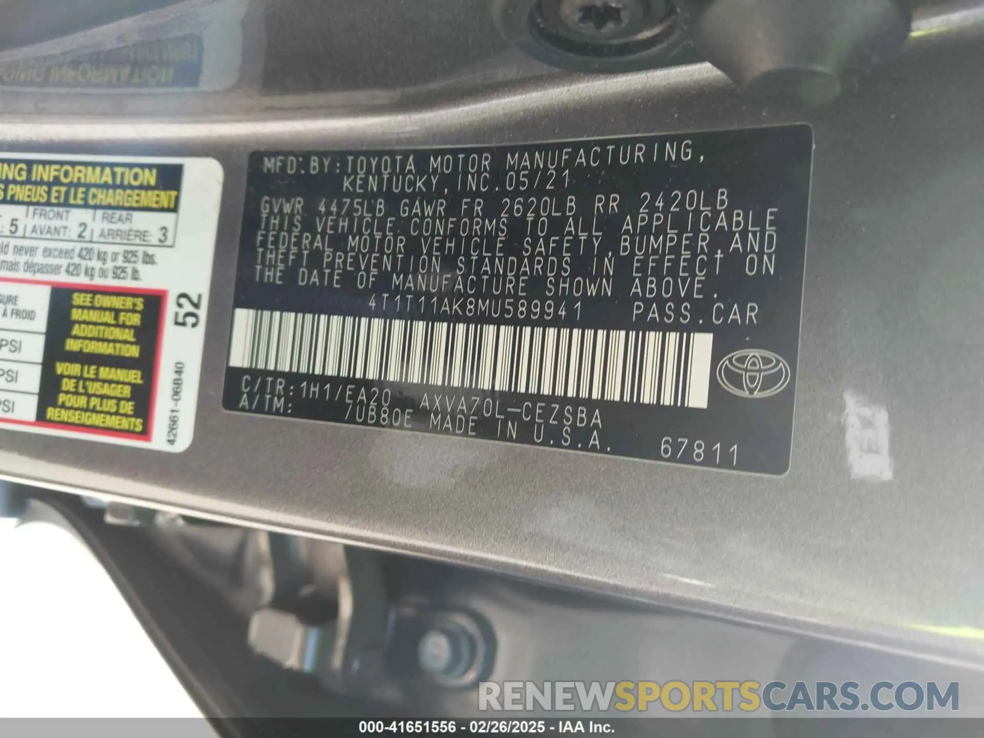 9 Photograph of a damaged car 4T1T11AK8MU589941 TOYOTA CAMRY 2021