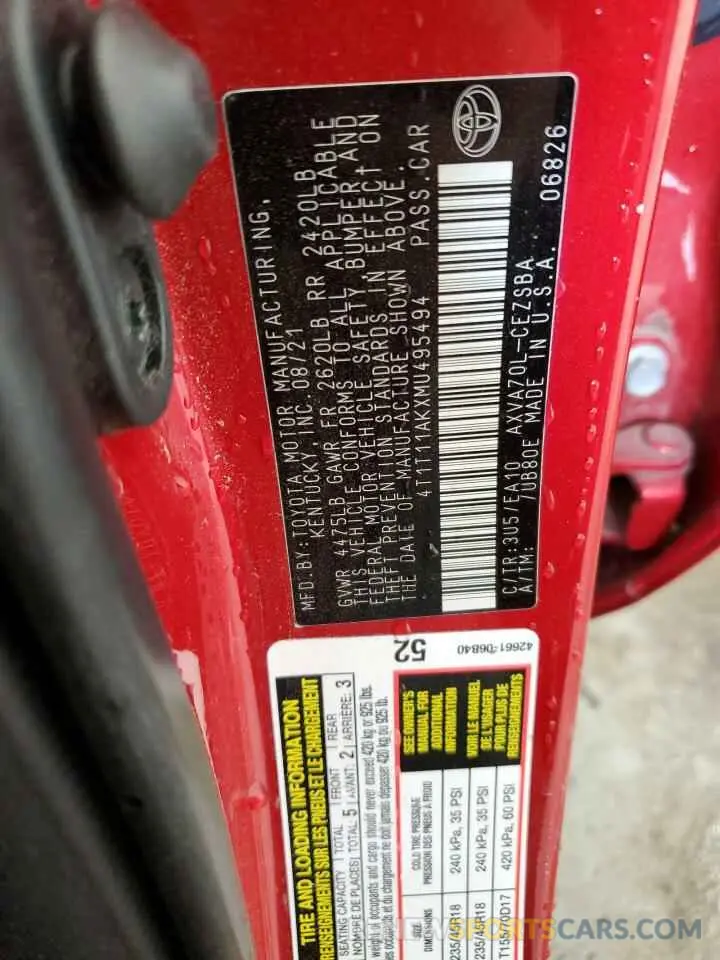 13 Photograph of a damaged car 4T1T11AKXMU495494 TOYOTA CAMRY 2021
