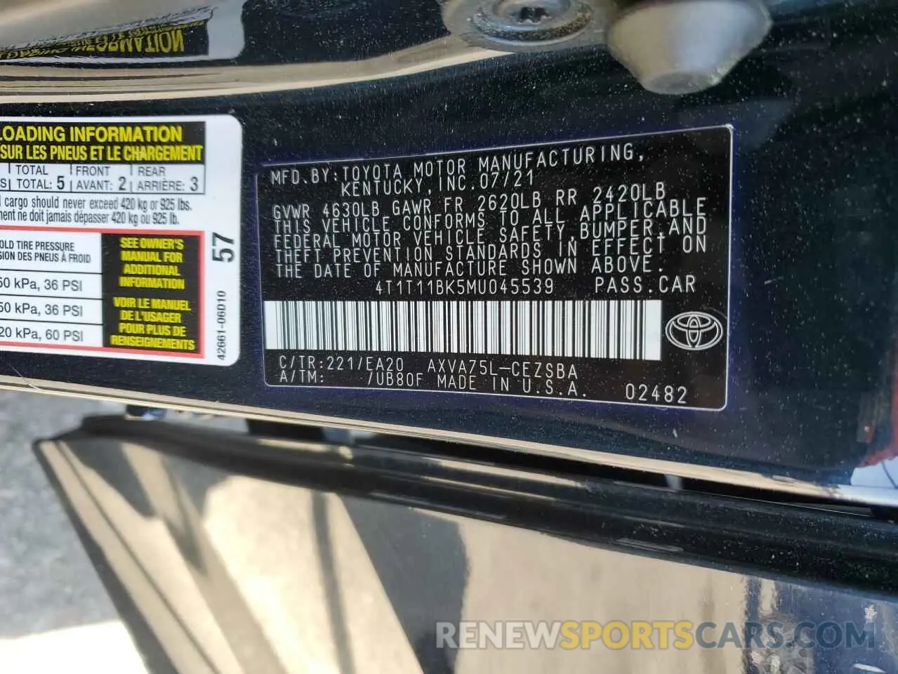 15 Photograph of a damaged car 4T1T11BK5MU045539 TOYOTA CAMRY 2021