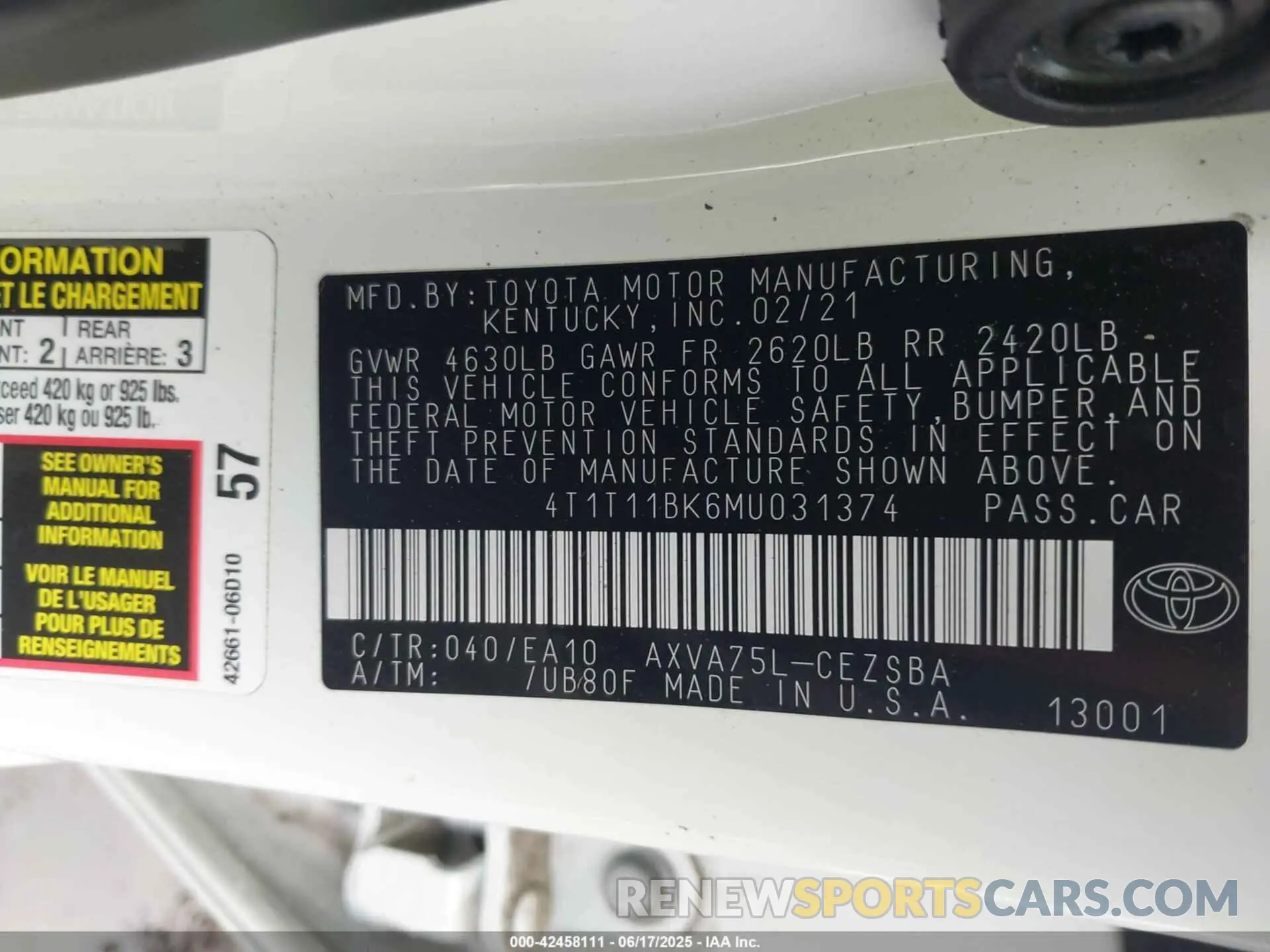 9 Photograph of a damaged car 4T1T11BK6MU031374 TOYOTA CAMRY 2021