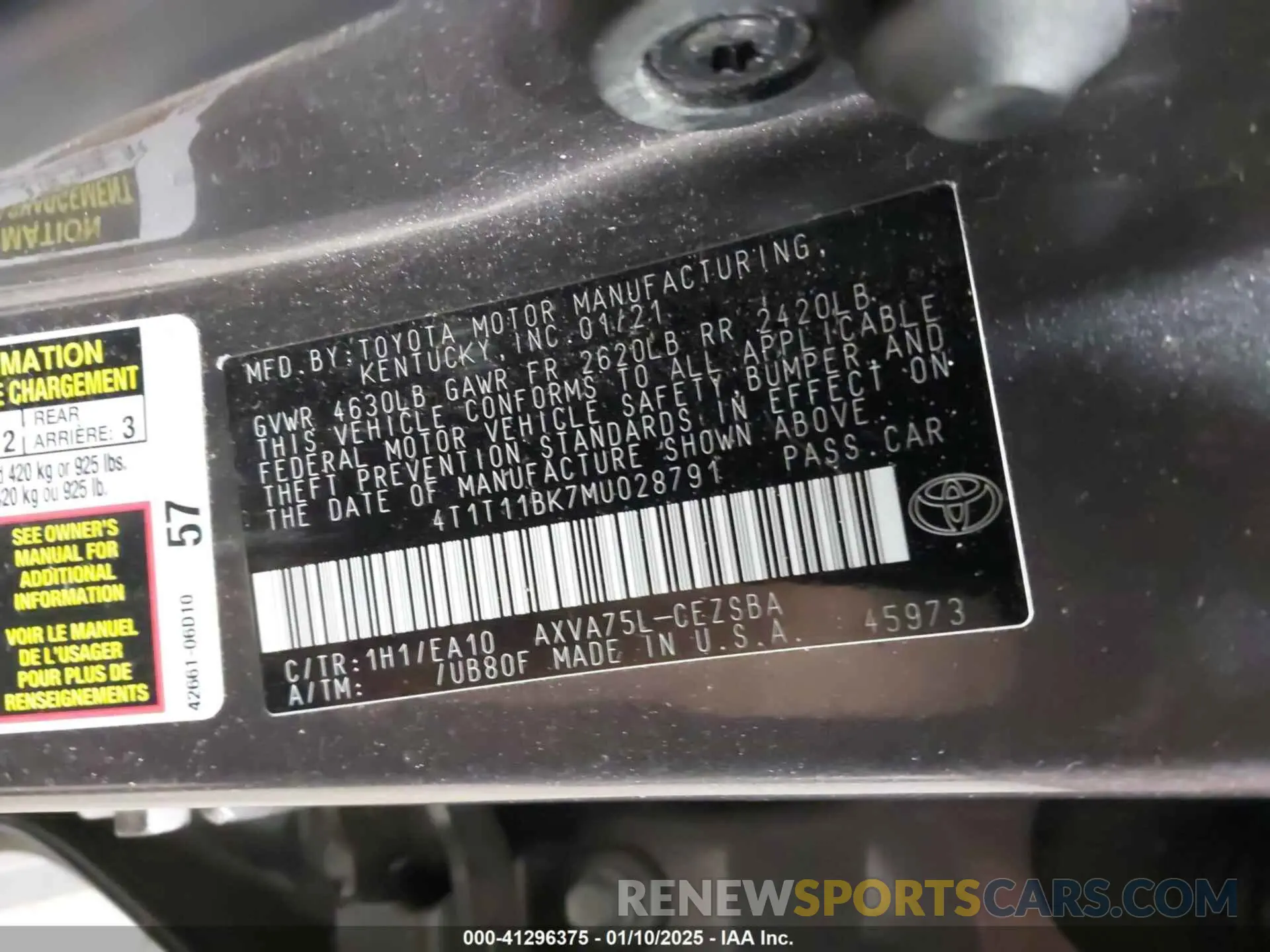 9 Photograph of a damaged car 4T1T11BK7MU028791 TOYOTA CAMRY 2021