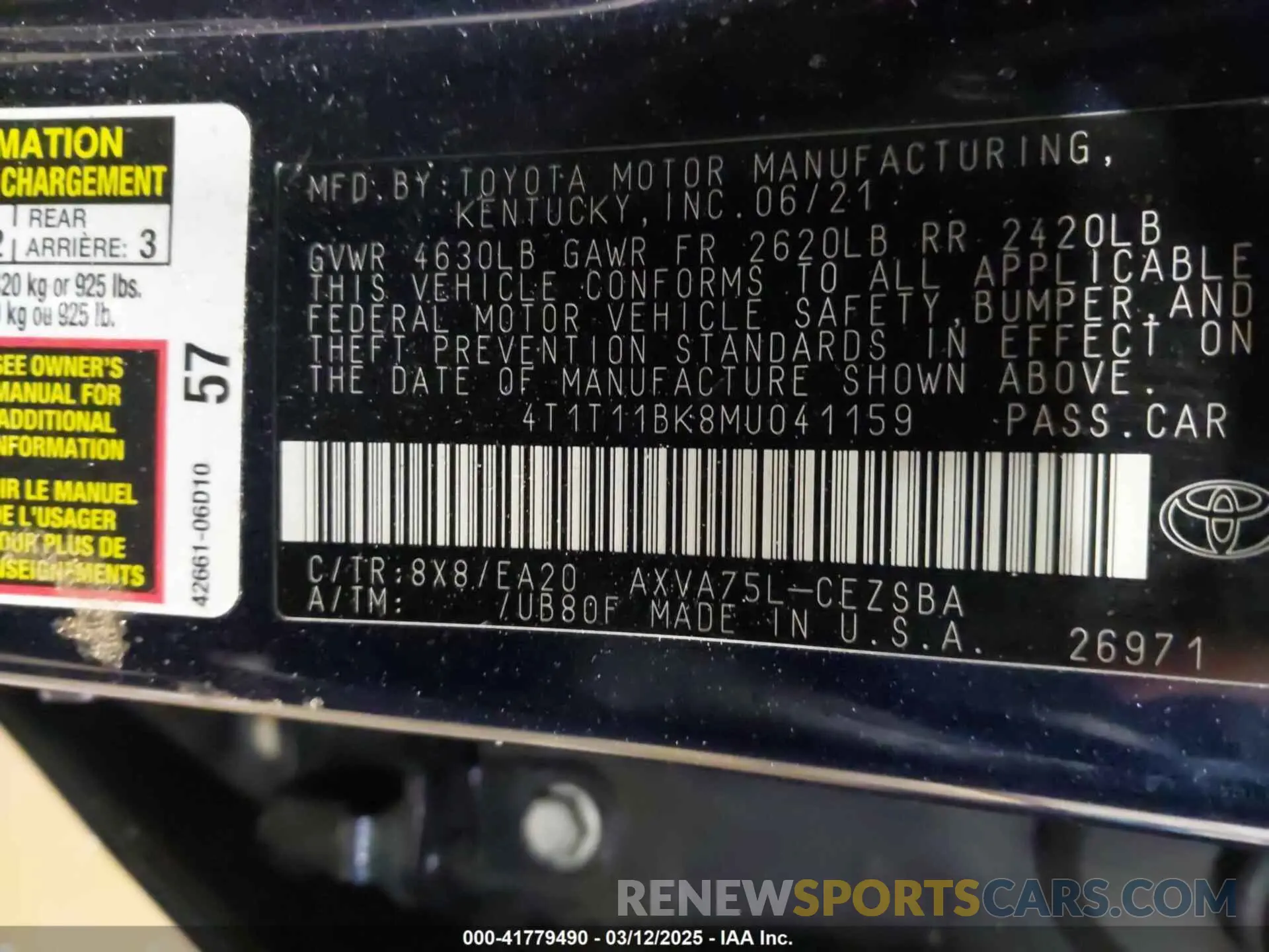 9 Photograph of a damaged car 4T1T11BK8MU041159 TOYOTA CAMRY 2021