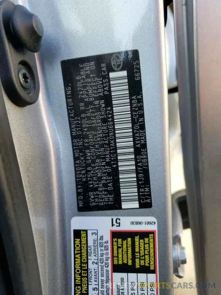 13 Photograph of a damaged car 4T1C11AK0NU664424 TOYOTA CAMRY 2022