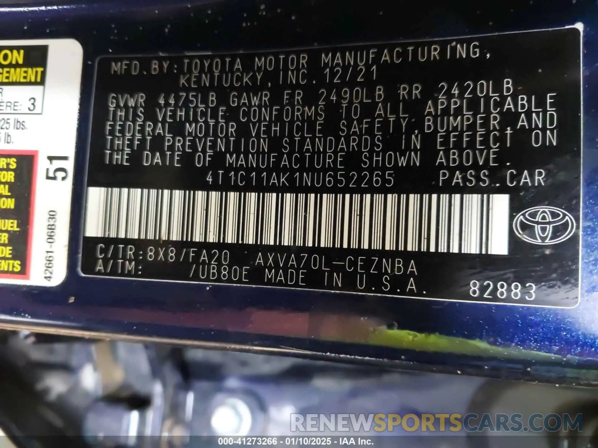 9 Photograph of a damaged car 4T1C11AK1NU652265 TOYOTA CAMRY 2022