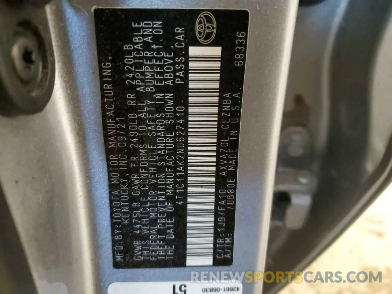 12 Photograph of a damaged car 4T1C11AK2NU627410 TOYOTA CAMRY 2022