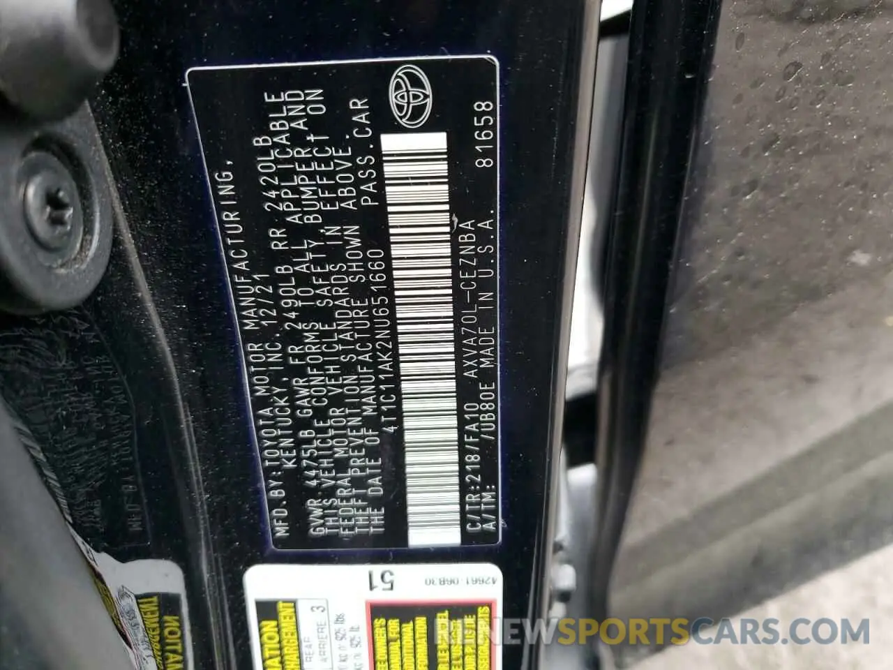 14 Photograph of a damaged car 4T1C11AK2NU651660 TOYOTA CAMRY 2022