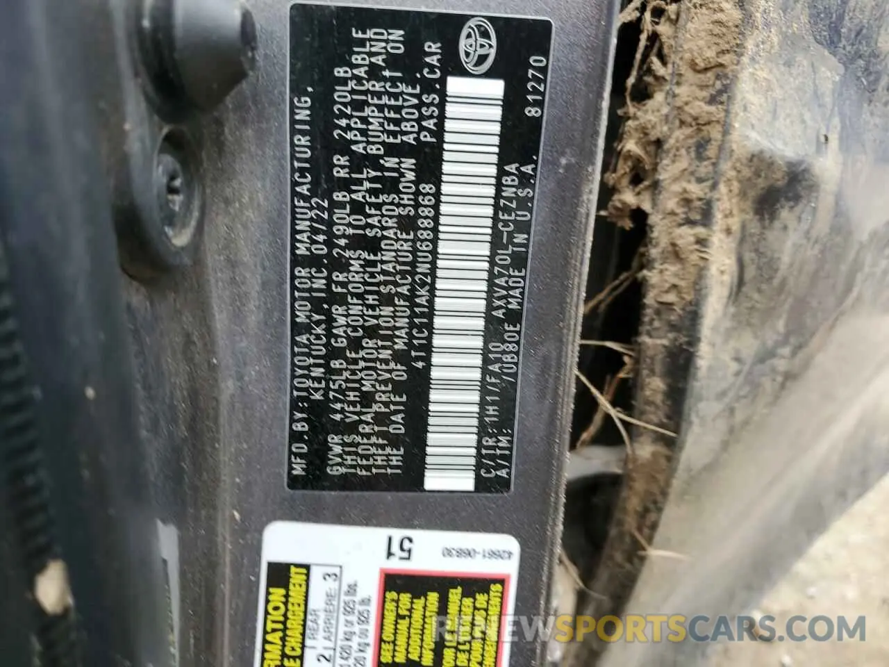13 Photograph of a damaged car 4T1C11AK2NU688868 TOYOTA CAMRY 2022