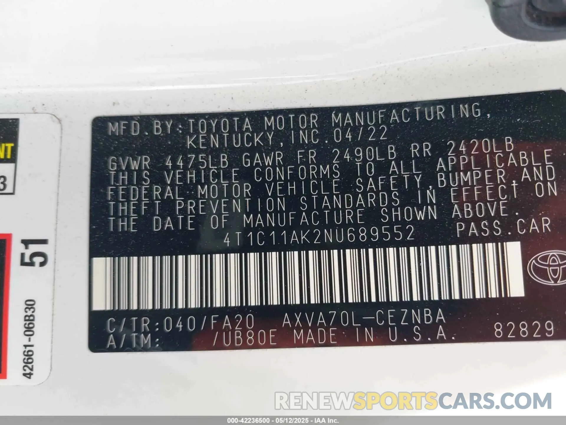 9 Photograph of a damaged car 4T1C11AK2NU689552 TOYOTA CAMRY 2022