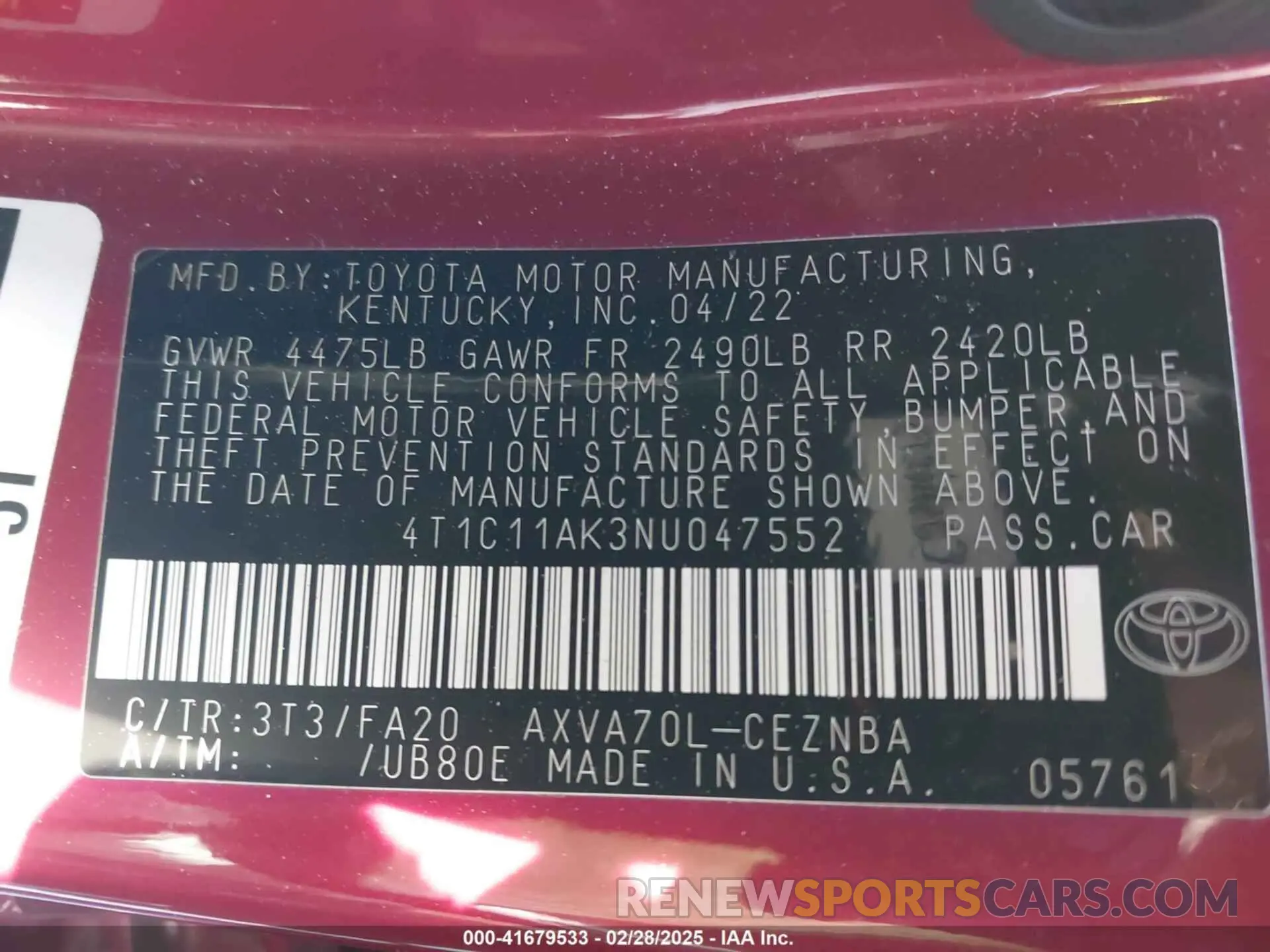 9 Photograph of a damaged car 4T1C11AK3NU047552 TOYOTA CAMRY 2022