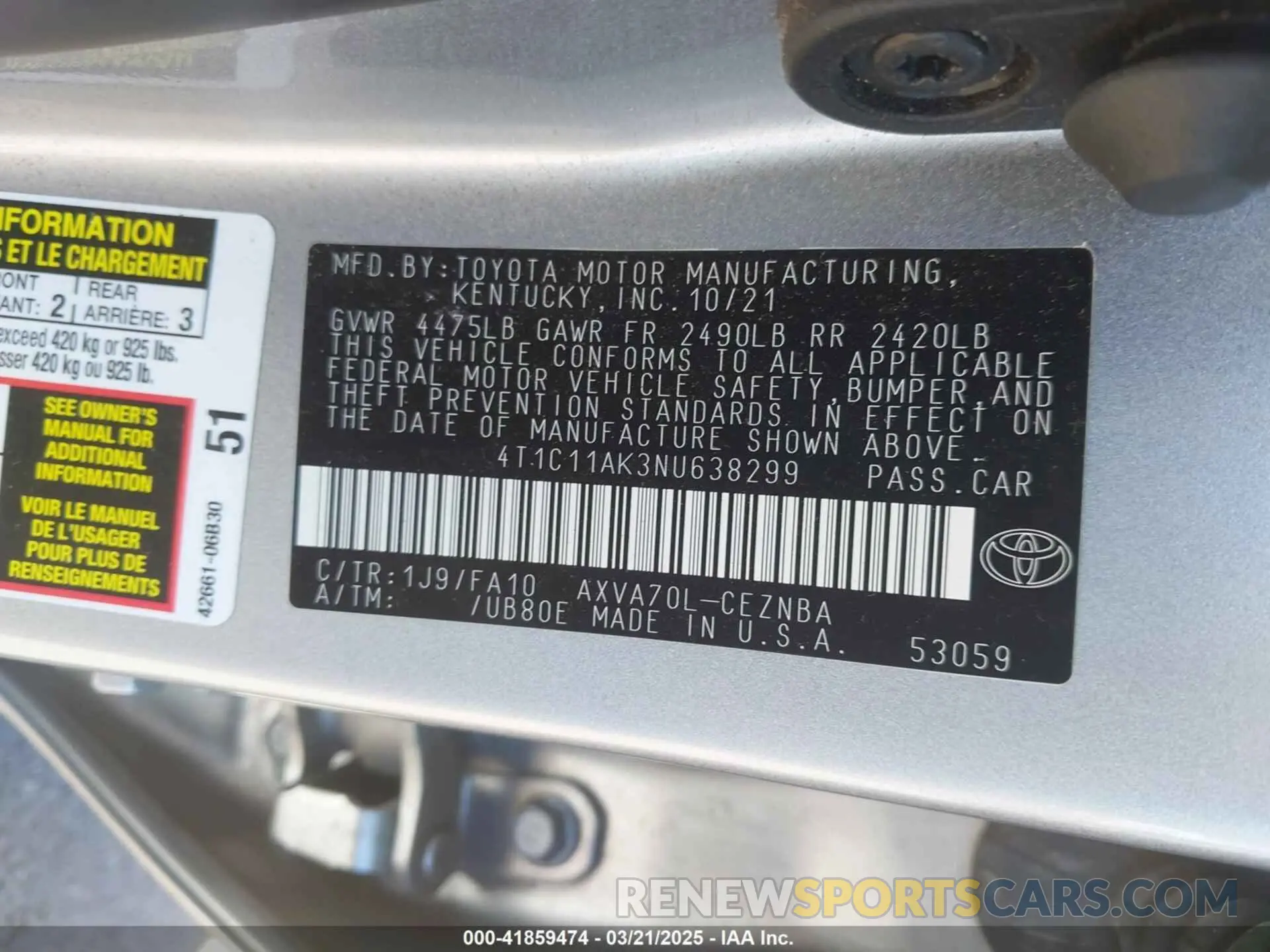 9 Photograph of a damaged car 4T1C11AK3NU638299 TOYOTA CAMRY 2022