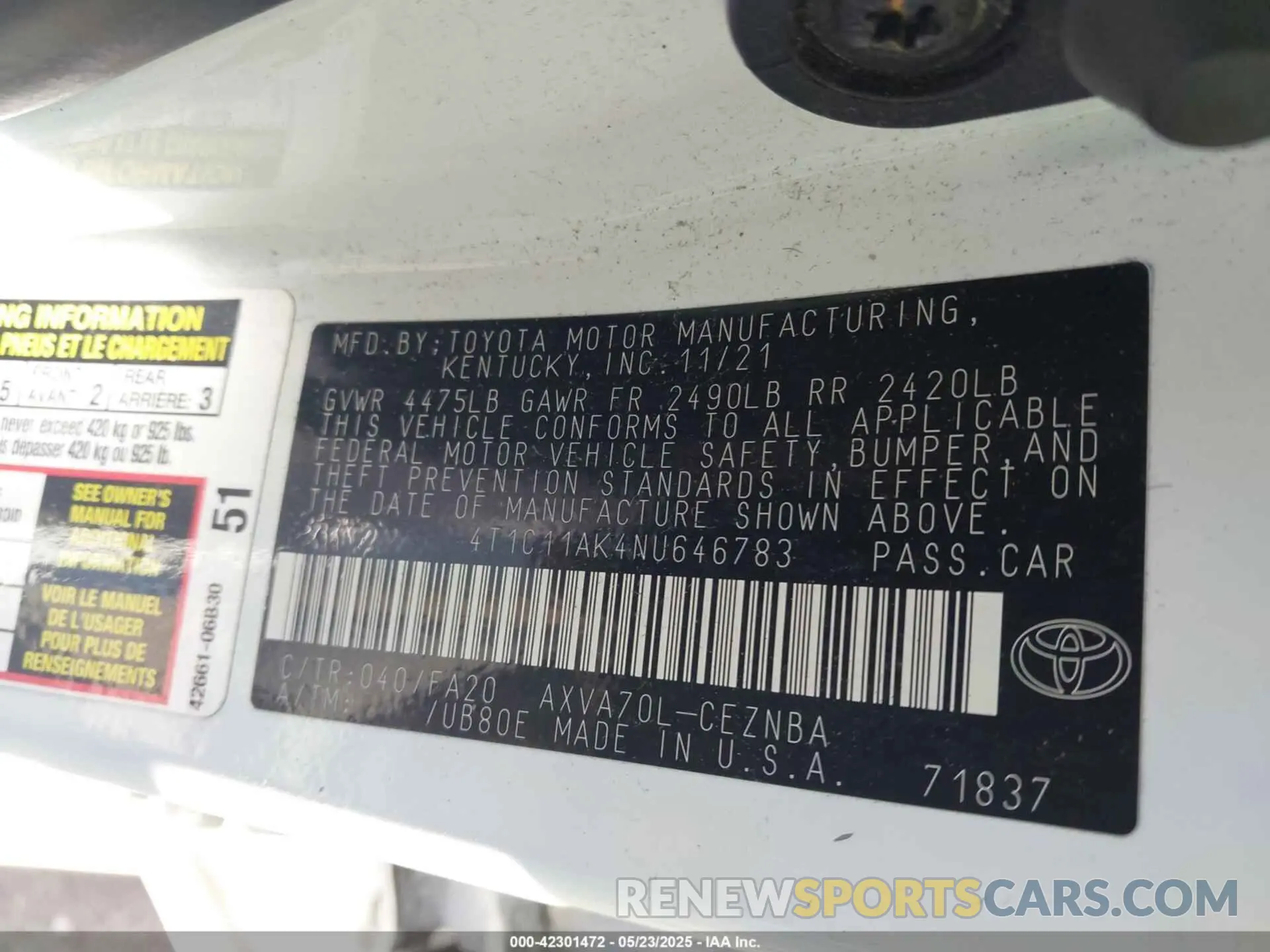 9 Photograph of a damaged car 4T1C11AK4NU646783 TOYOTA CAMRY 2022