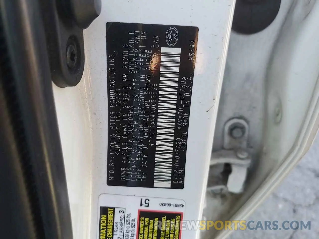 12 Photograph of a damaged car 4T1C11AK4NU653538 TOYOTA CAMRY 2022