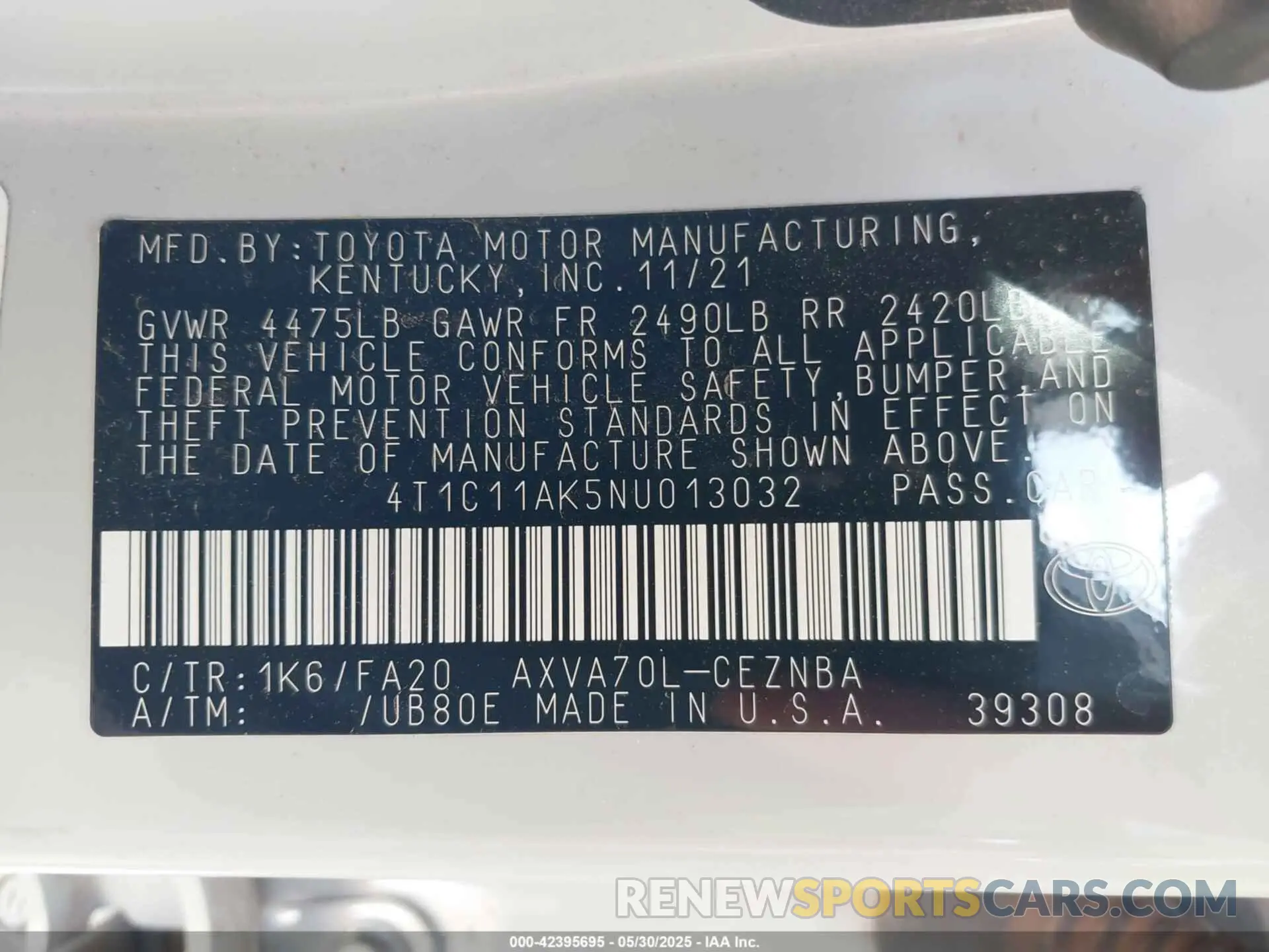 9 Photograph of a damaged car 4T1C11AK5NU013032 TOYOTA CAMRY 2022