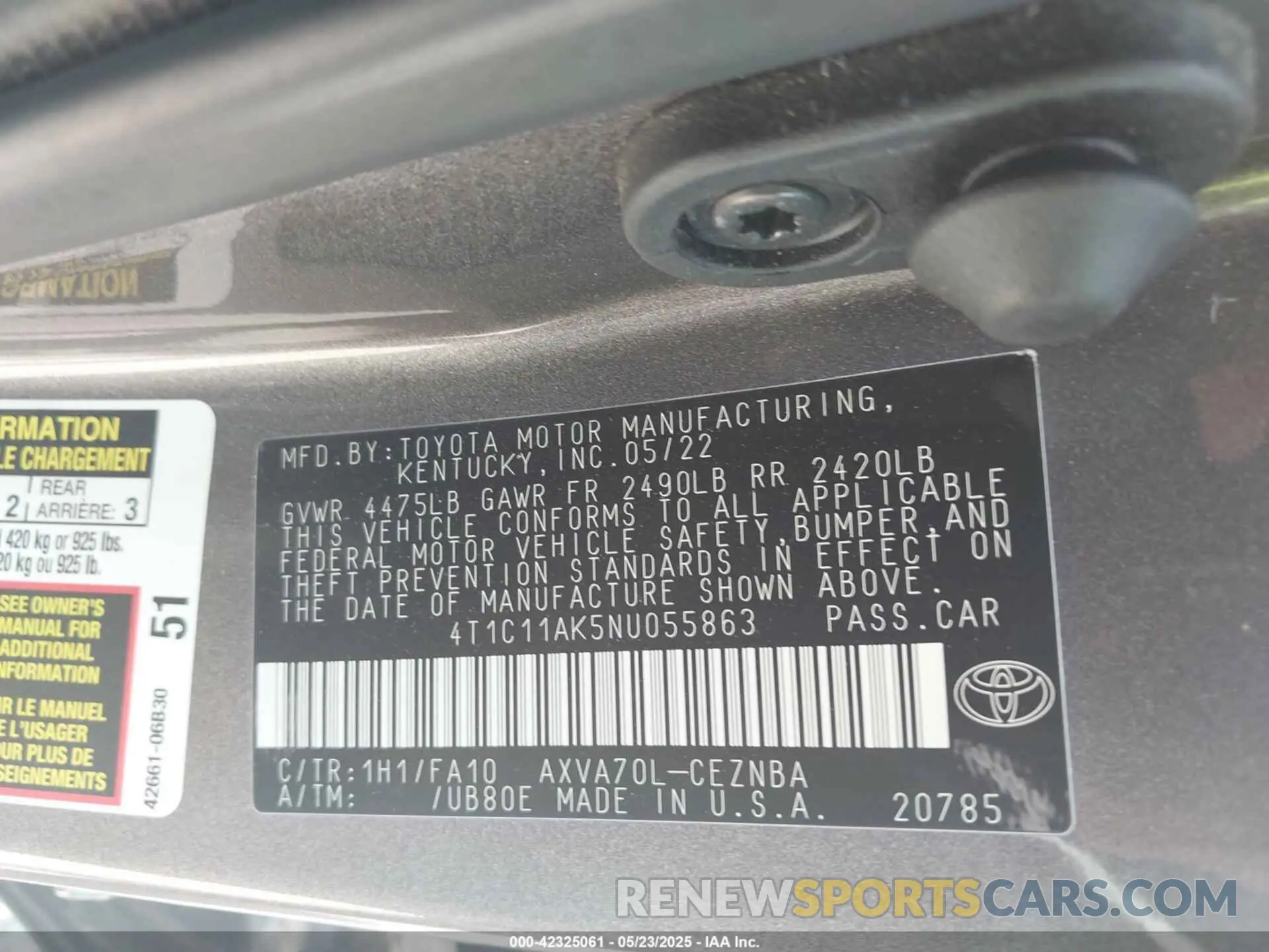 9 Photograph of a damaged car 4T1C11AK5NU055863 TOYOTA CAMRY 2022