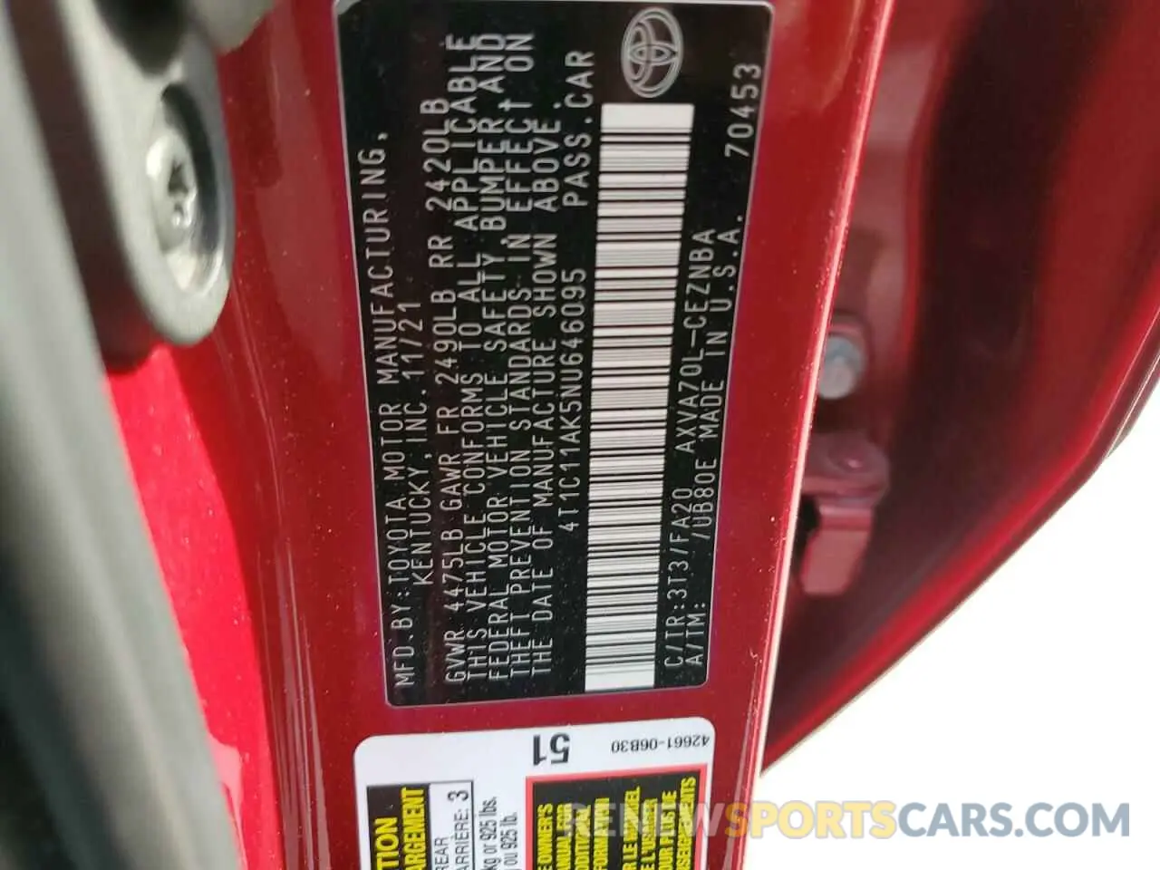 13 Photograph of a damaged car 4T1C11AK5NU646095 TOYOTA CAMRY 2022
