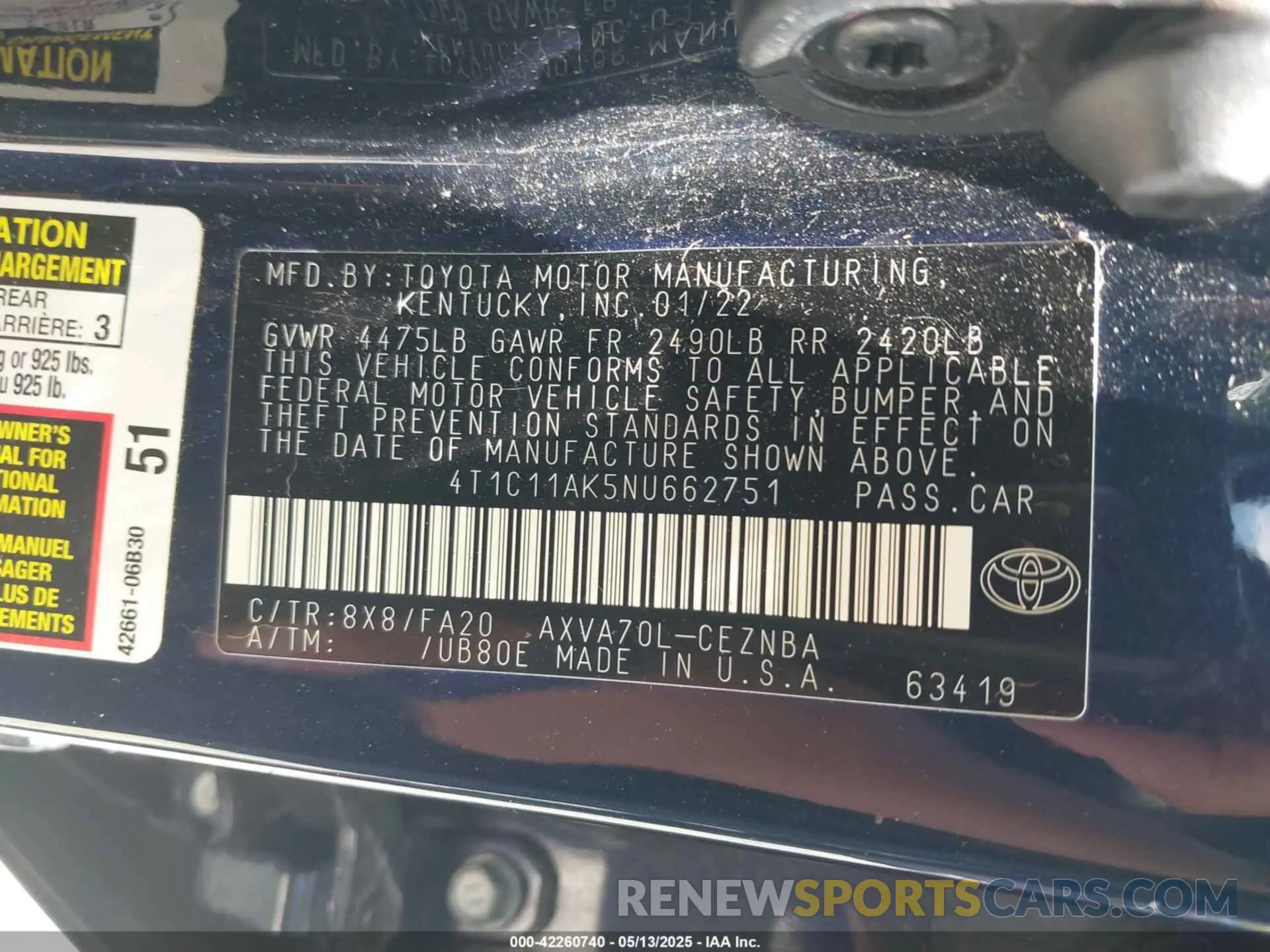 9 Photograph of a damaged car 4T1C11AK5NU662751 TOYOTA CAMRY 2022