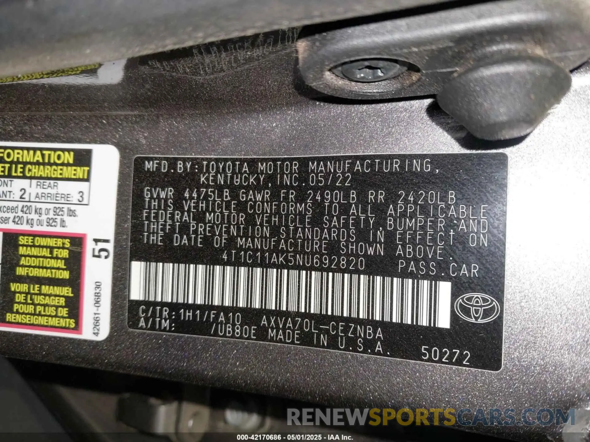 9 Photograph of a damaged car 4T1C11AK5NU692820 TOYOTA CAMRY 2022