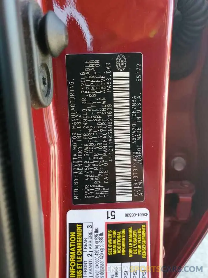 12 Photograph of a damaged car 4T1C11AK6NU621609 TOYOTA CAMRY 2022