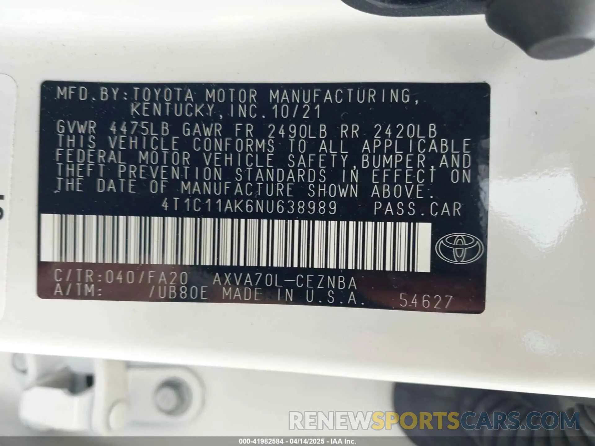 9 Photograph of a damaged car 4T1C11AK6NU638989 TOYOTA CAMRY 2022